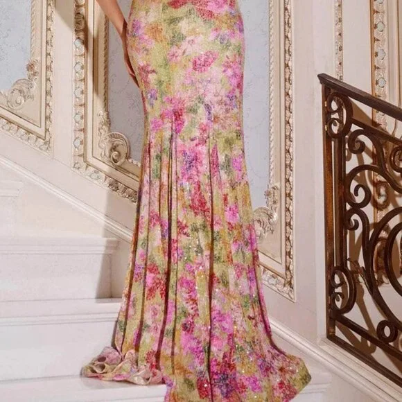 NWT Jovani 44069 Strapless Embellished Lace Prom Dress Multi-Color Size 14 - Picture 6 of 9